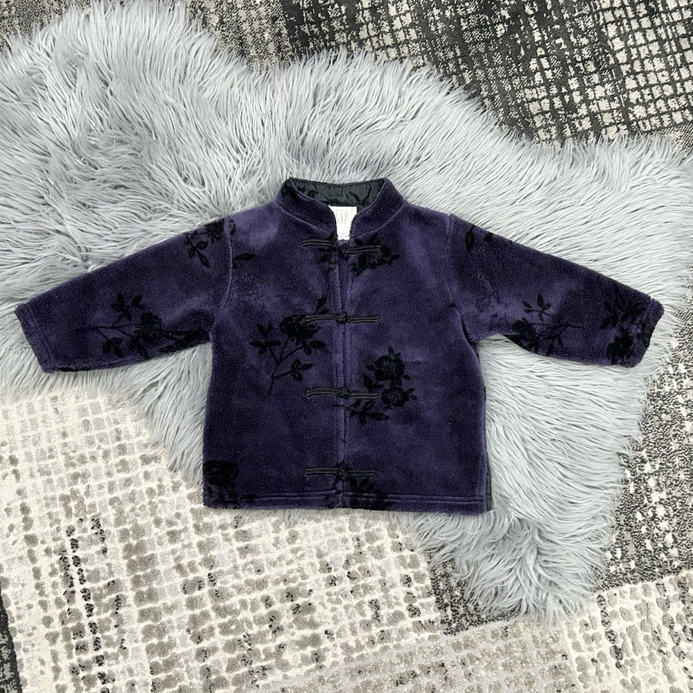 Vintage BABY GAP Girls Purple Large/XLarge (12-24 Month) Fleece Floral‎ Jacket